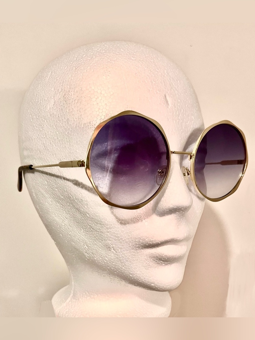 Gold Frame Round Sunglasses with Purple Gradient Lenses